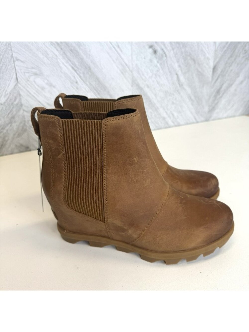 Sorel Joan Rhapsody Chelsea Wedge Boots Womens Size 9 Tan Waterproof NWOB NEW